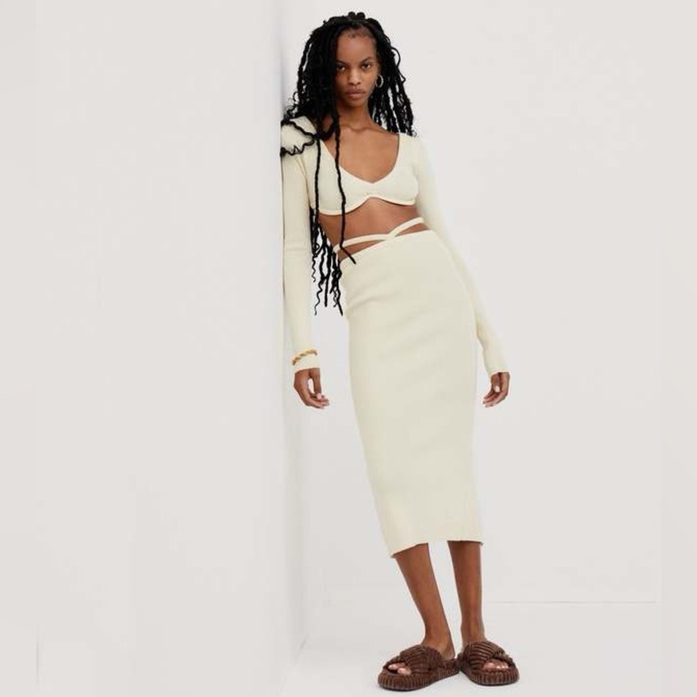 FOR LOVE & LEMONS ivory Mona ribbed midi skirt